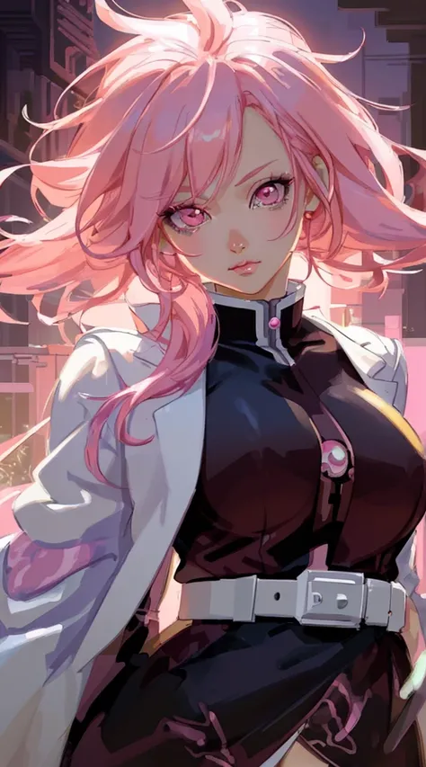 a close up of a woman with pink hair and a white jacket, detailed digital anime art, digital cyberpunk anime art, rossdraws cartoon vibrant, rossdraws pastel vibrant, anime styled digital art, digital anime art, anime cyberpunk art, ross tran style, digita...