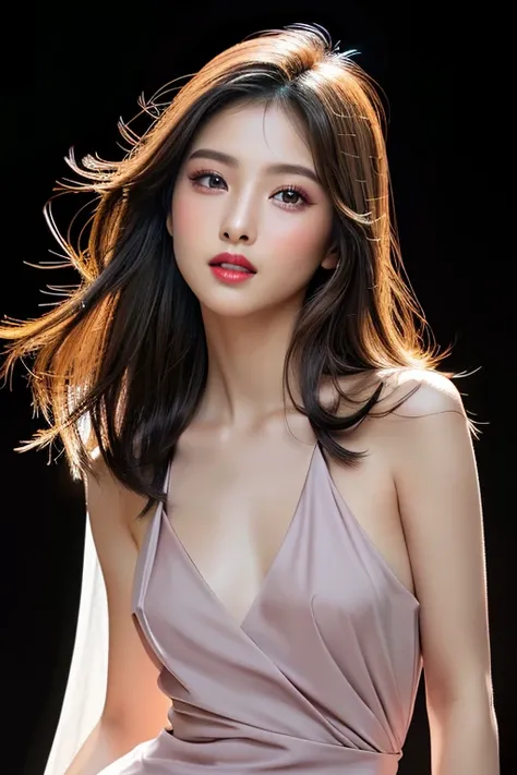 (highest quality、8K、best image quality、Award-winning work)、(one young girl, 14 years old:1.3)、(red eyeshadow:1.2)、perfect makeup、long eyelashes、Super high-definition sparkling eyes、ultra high definition hair、ultra high resolution glossy lips、Super high res...