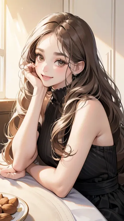 (table top, digital illustration, 4k, 8k, Super detailed, beautiful images, clear image, perfect face, perfect lines, perfect eyes, soft lighting) 1 female, (gray long wavy hair, innocent look, look at viewer, side view,Over-the-shoulder ,Thin Eyebrows ,dr...