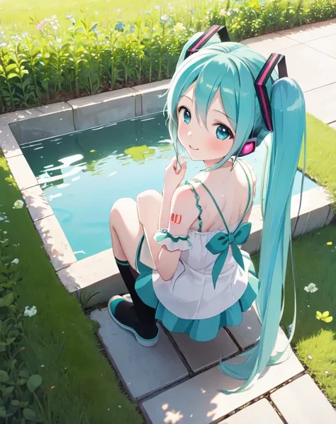 masterpiece, best quality, 1girl, hatsune miku, peeing