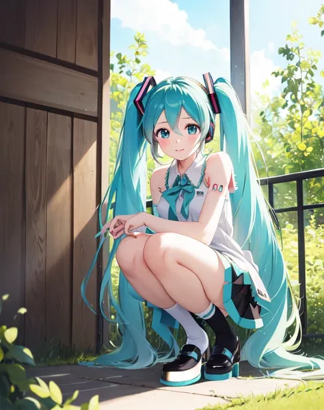 masterpiece, best quality, 1girl, hatsune miku, peeing on a doll