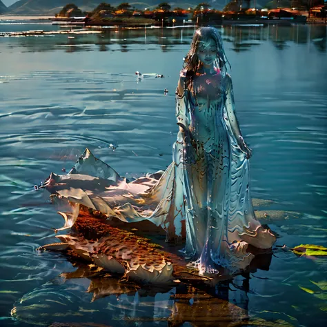 highest image quality, goddess standing on the water surface,