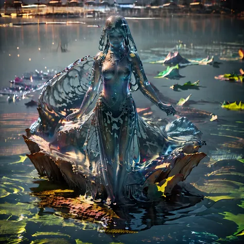 highest image quality, goddess standing on the water surface, praying hands