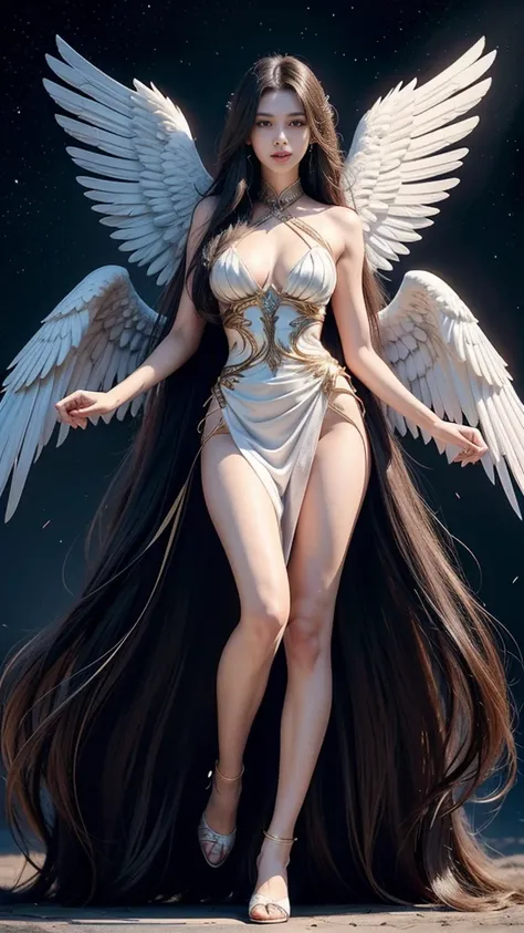 An angel has 12 wings on her shoulders., wings burst from wings, has many wings, wings separated, The wings counted twelve., pure white wings, Realistic picture, highest resolution, 16k, A god with wide wings and enormous power on his shoulders.., wings ov...