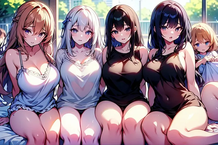 (Harem:1.2),4k, high resolution,uhd,4girls,quartet,squad,cowboyshot,pov,beautiful detailed eyes, detailed lips, long eyelashes, bright and vibrant colors, natural lighting,(best quality, highres), ultra-detailed, soft and smooth texture, no distractions, d...