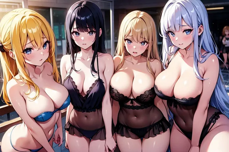 (Harem:1.2),4k, high resolution,uhd,4girls,quartet,squad,cowboyshot,pov,beautiful detailed eyes, detailed lips, long eyelashes, bright and vibrant colors, natural lighting,(best quality, highres), ultra-detailed, soft and smooth texture, no distractions, d...