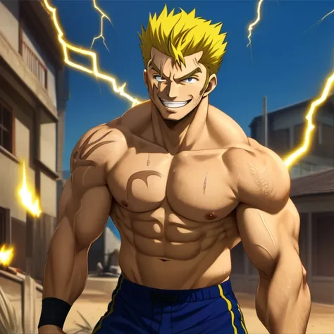 (((best quality, high resolution, masterpiece, best quality))),anime screencap, 1boy, muscular male, sweaty, masterpiece, depth ...