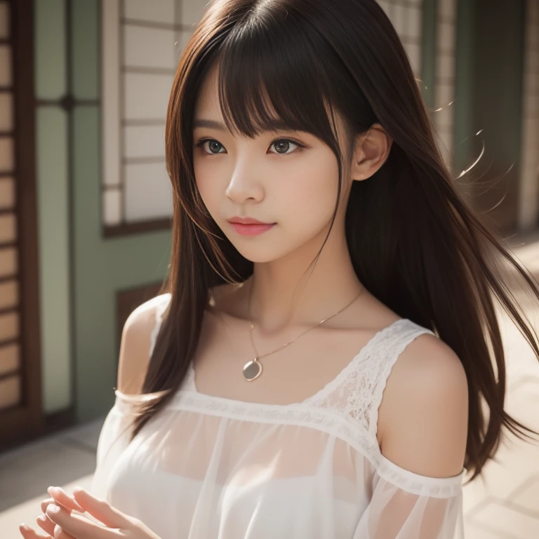 a close up of a woman with long hair wearing a white top,, beautiful japanese girl face,  beautiful young japanese woman, gorgeous young korean woman, asian young girl,  beautiful asian woman, Cute girl - well-groomed face, face of young cute asian man, ja...