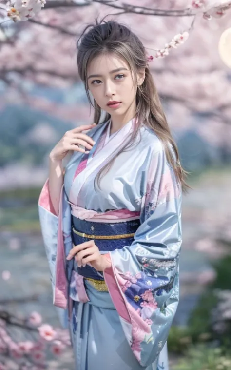 (Beautiful model appearing in Japanese clothing commercial, Beautiful long silver mesh hair swaying in the wind), (alone), ((face is 80% beauty and elegance, 20% pretty and cute:1.5)), (Her roots are in Eastern Europe and Asia), clear eyes, (fine eyes, lig...