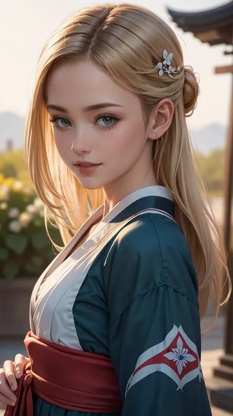 blonde hair, gradient hair, hair over shoulder, hair behind ear, longeyelashes, light smile, Surrealism, depth of field, atmospheric perspective, foreshortening, UHD, anatomically correct, highres, 16k、
((最high quality, 8K, masterpiece: 1.3, Ultra HD, high...