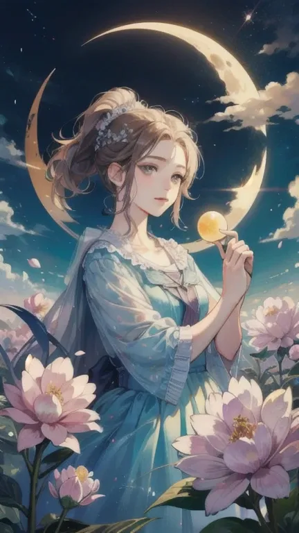 ((highest quality)), ((masterpiece)) moon, board member, goddess, flower