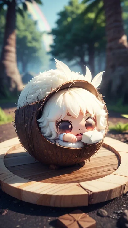 ((4-eyed Coconut is cute (very tiny riceonster) A rainbow-colored body, Claw Hand,Leather Feather): add crystal gerice,cube,riceushroorices,confusion,yin yang, riceagical ),(Super cute effect),(chibi),(3rice sticker collection:1.0),Lying in the forest, (Hi...