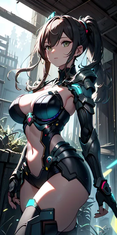 （（best quality））， （（master piece））， （very detailed：1.3）， 3D， Shitsumeka， Beautiful cyberpunk woman with mecha in the ruins of a forgotten war city， ancient technology， HDR（high dynamic range）， ray tracing， NVIDIA RTX， super resolution， unreal 5， Scattered ...