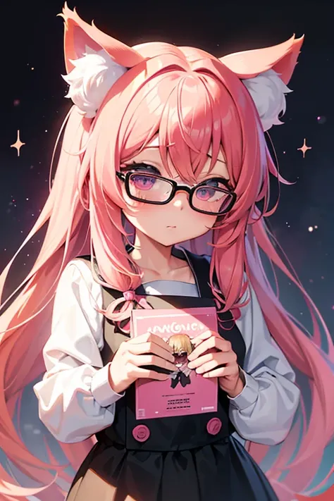 Holding a churro、Pink haired anime girl with glasses, Crisp, crisp RPG portraits, nyaruko-san, gapmoe yandere, Neferpitou, anime moe art style, cute realistic portrait, Portrait of a Girl, nekomimi, female protagonist 👀 :8, April rendering, anime girl with...