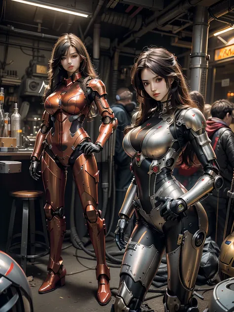 (masterpiece), (best quality), (1girl), mecha, jump, jumpsuit, body suit, robot girl, mechanical armor, red armor, cinematic, stand, sexy, big breast