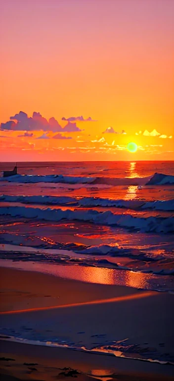 sunset over a sandy beach with a lone horse in the distance, on the beach during sunset, sunset at the beach, sunset at the beach, on the beach at sunset, na praia at sunset, que mostra uma praia at sunset, na praia at sunset, The most beautiful sunset, re...