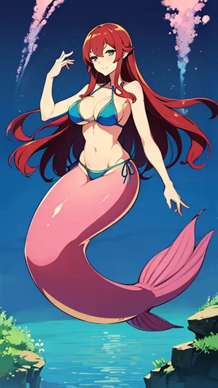 high quality, masterpiece, full body, anime style, underwater, 1girl, capricorn, mermaid girl, mermaid, mature, sexy, lustful, lustful look, swimming suit, mature, slim and sexy body, ethereal