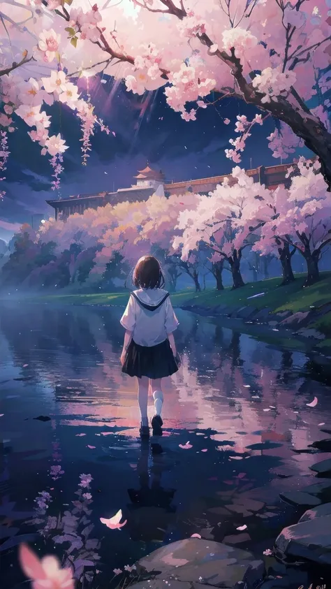 Girl looking up scene 1: Shadow of the cherry blossoms at dusk A girl stands quietly with the sky behind her, Dyed azure. 彼女の目の前にそびえ立つのはバベルのtowerと呼ばれる巨大な桜だ. The Shape, Like piercing the clouds, It&#39;s like it&#39;s reaching the sky. The girl&#39;s gaze i...