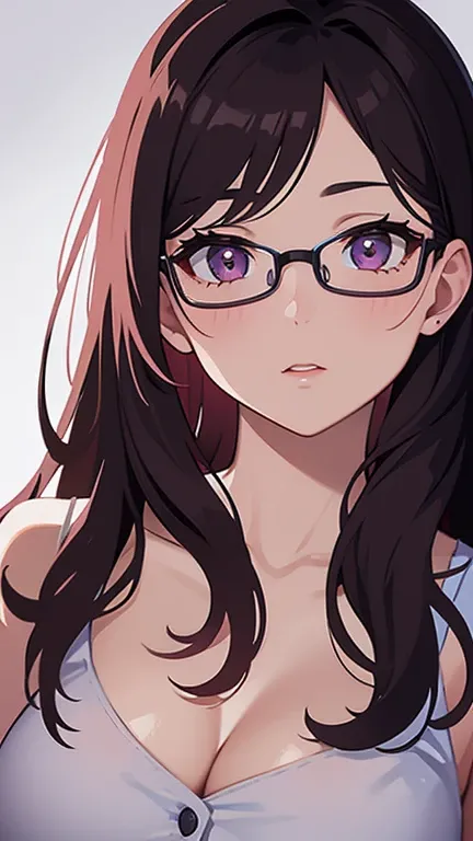 Close-up of a woman with rosa hair wearing glasses, obra de arte en estilo retrato realista kawaii, inspirado en Seihiko-kun, glowing rosa face, rosa girl, hermoso retrato animado, rosa glasses, glowing rosa eye