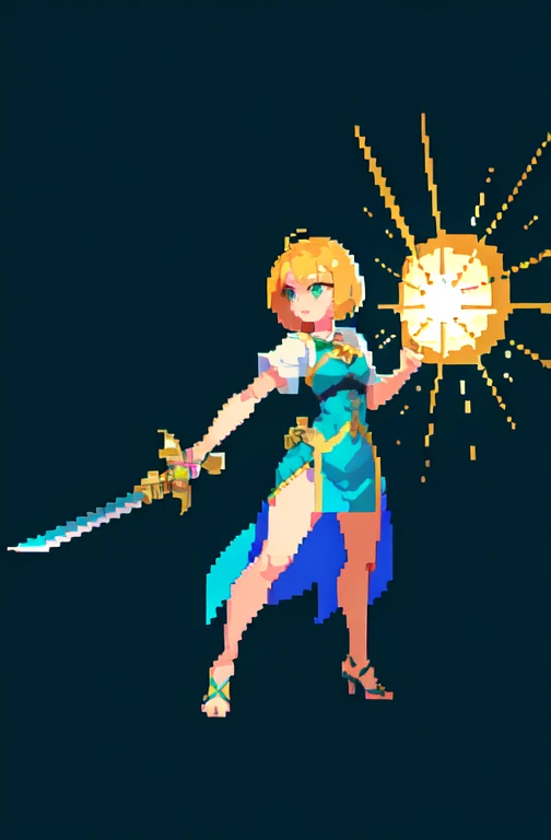 (masterpiece, top quality, best quality), Pixel,Pixel art,1 girl, whole body,Swing sword forward