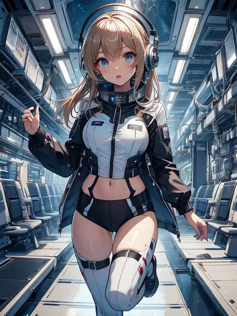 top-quality,Top image quality,in 8K,4K,​masterpiece,ultra-detailliert,Beautiful,ultra-quality, best quality,high resolution, ultra-detailed,game cg,dutch angle,acrobatic pose,jumping,(inside spacestation,)beautiful detailed eyes,five fingers,headphone,nsfw...