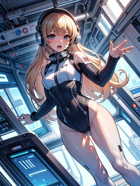 top-quality,Top image quality,in 8K,4K,​masterpiece,ultra-detailliert,Beautiful,ultra-quality, best quality,high resolution, ultra-detailed,game cg,dutch angle,acrobatic pose,jumping,(inside spacestation,)beautiful detailed eyes,five fingers,headphone,nsfw...