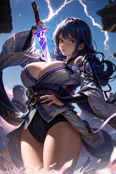 thunder and lightning_The general pulls a knife from his chest.、camel toe、huge tit、nipple puff、cleavage、Plump、Super big breasts、super big butt、cowboy shot、Holy sword