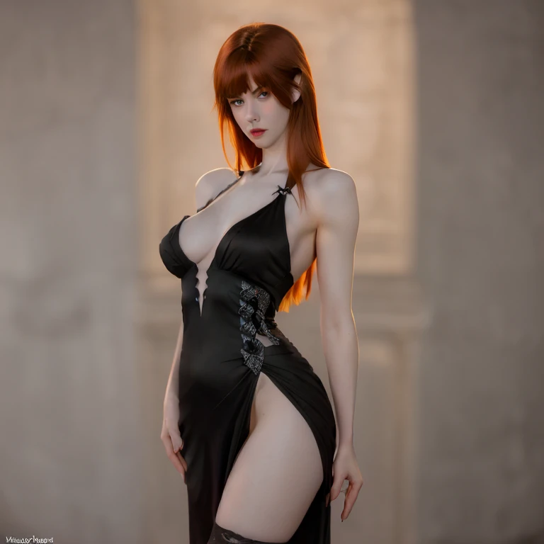 (Realistic:1.2) beautiful redhead girl with very pale skin, young goth white girl, girl short dark red hair, cute face, bangs over the forehead, seductive look,  detailed costume, best performance, 16k quality, HDR, RAW photo, gothic sexy girl, pretty youn...