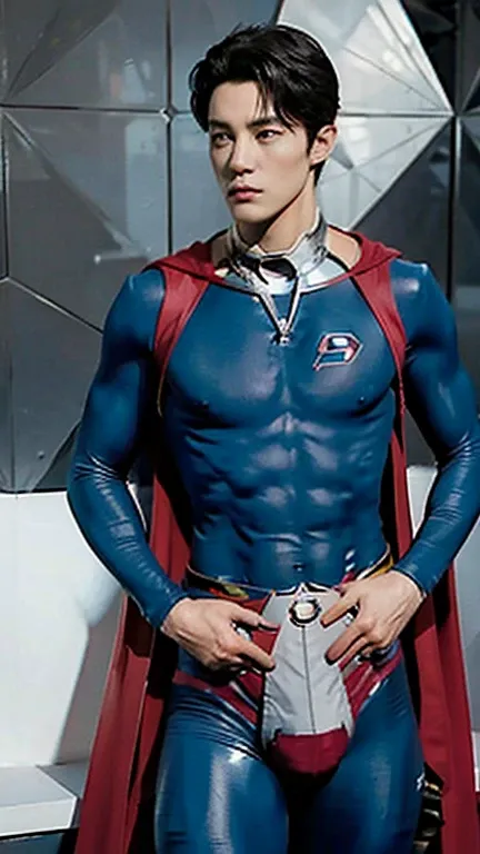 human body setting,man,Age 25,tight pants,Superman costume,((((Convex crotch)))),short hair,