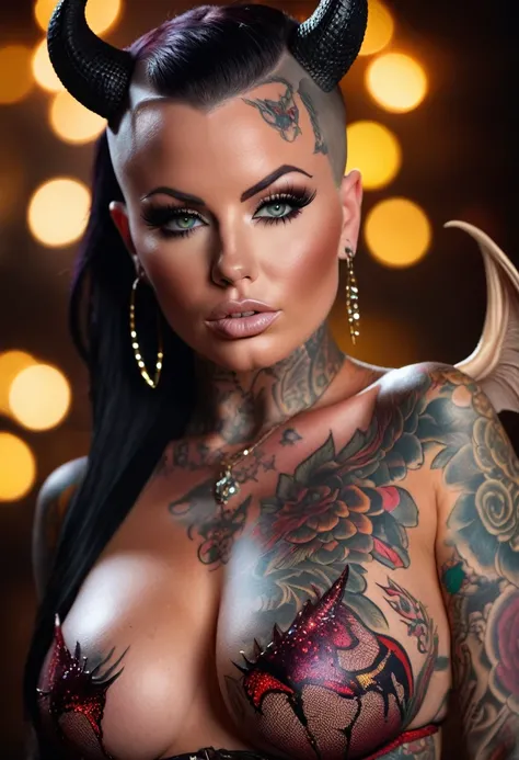 4k highly detailed realistic digital extremely high quality RAW photograph, (a portrait photo of Christy Mack as a fantasy succubus), (beautiful and detailed eyes: 1.1), busty, bimbo, seductive, sexy, large breasts, epic, hyperrealistic, hyperrealism, 8k, ...