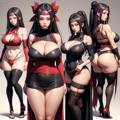 Uchiha Clan women,gigantic and enormous breasts, breast size 106 cm,butt size 106cm,thickest thigh,widest hips, lowest waist,slim tummy, wearing Uchiha Outfit,at Uchiha Compound 