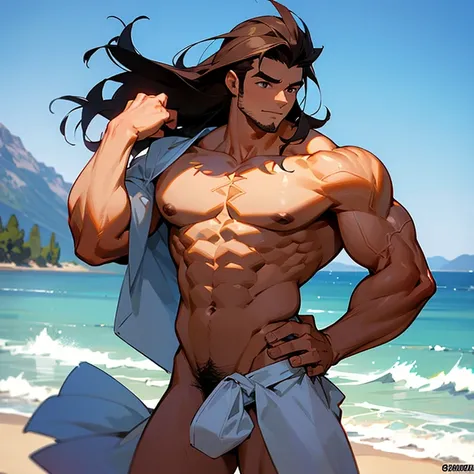 Hombre, muscular, desnudo, teton