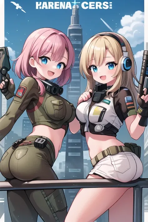 2 ragazze diverse viste da dietro,ass support,guardandole da dietro,large full ass,large full breasts,felice di stare con te,enorme culo,enormi tette,ultra-highres, ultra-detailed, best quality,perfect hands,2 ragazze,2 Titanfall 2 pilots uniform girls,hi-...