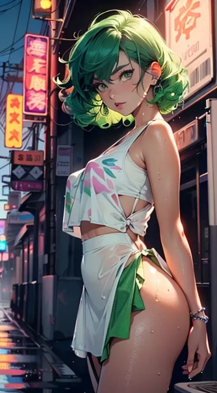 girl youtuber,(((1girl))),((extremely cute and beautiful green curly-haired girl)),

(short breasts:1.4),big butt,(((green curly hair:1.35,very curly hair,colored inner hair,ear breathing,short hair))),(((green_eyes:1.3))),intricate eyes,beautiful detailed...