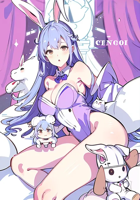 Anime giRl sitting on bed，WeaRing a bunny giRl gel coat，Rabbit eaRs and Rabbit tail, anime goddess, zeRochan aRt, , R /Bunny giRl giRl aRt,  High-quality fanaRt, by KamaguRka, Pure, peRfect andRoid giRl family, on pixiv, died, IllustRation 8 K, MaRin Kitag...