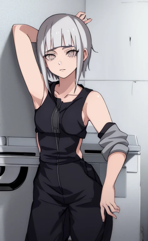 Anime Naruto Shippuden, a white girl with short hair and gray eyes, and a long jumpsuit