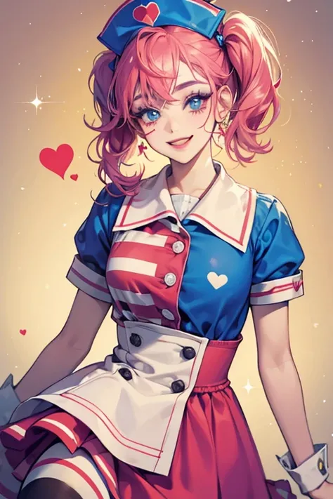 The Clown Nurses are all covered in traditional clown makeup and body paint, and wear nurses hats with little hearts on them. Their clothing comes in a variety of fashions, but most wear collared shirts or tutus. SPARKLE; GLITTER