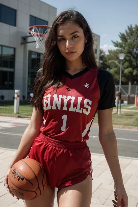 A beautiful damsel with basketball outfits 