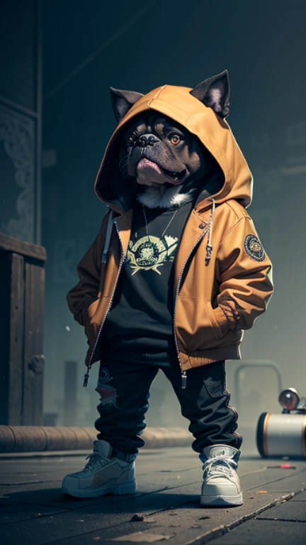 C4tt4stic, Cartoon black bulldog wearing jacket and skateboard