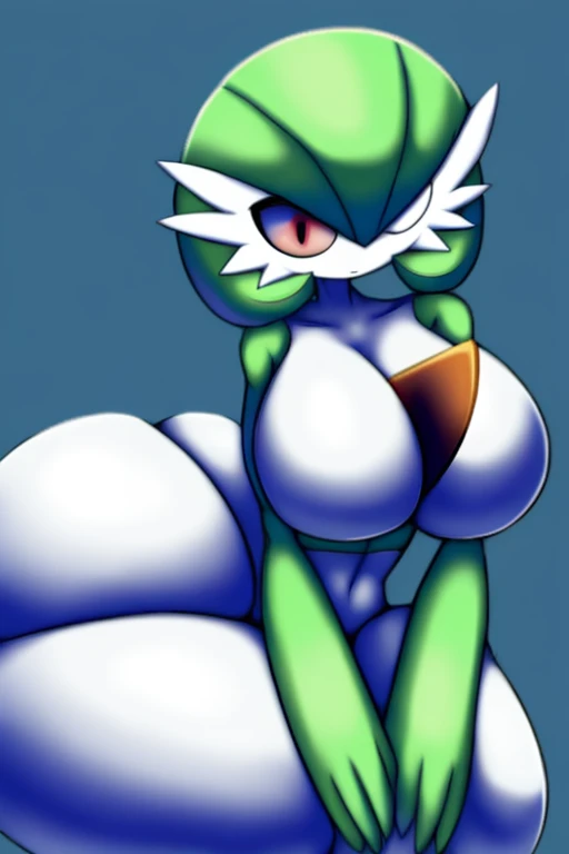 masterpiece, best_quality, 1girl, solo, gardevoir, creatures (company), game freak, nintendo, pokemon, pokemon (game), bangs, colored skin, female focus, gen 3 pokemon, green hair, green skin, hair over one eye, multicolored skin, pokemon (creature), red e...