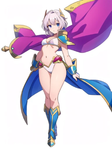 solo, female, crop top, ((( white background))), character focus, fantasy outfit, standing, character design, full body, leotard, holding weapon, micro bikini, armor,
