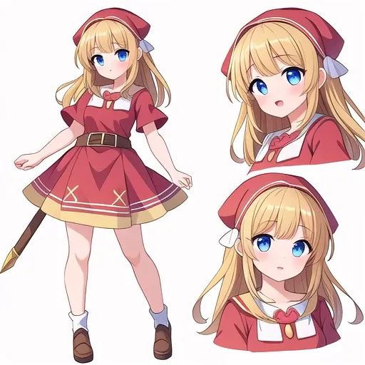 masterpiece, best quality, cute eyes, 1girl, solo, high fantasy costume, clerk costume, ((white background)), full body, multiple views, villager,