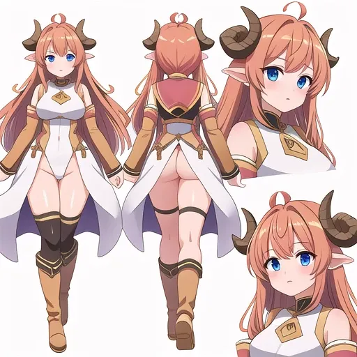 masterpiece, best quality, cute eyes, 1girl, solo, high fantasy costume, ((white background)), full body, multiple views, boots, leotard, cow horns, curled horns, dragon horns, tree horns, goat horns, giraffe horns, fiery horns, sheep horns, succubus, 