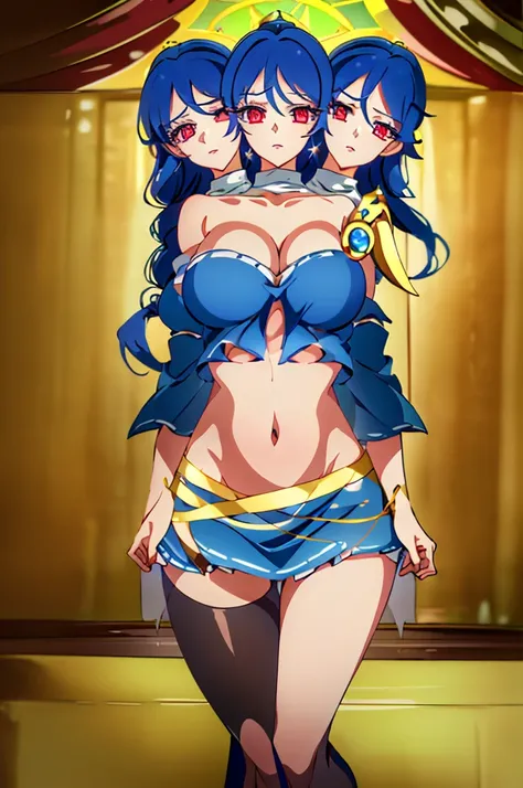 (masterpiece, best quality), best quality, (ultra-detailed), (3heads:1.5), 1girl, (Megumu Iizunamaru:1.3), masterpiece, best quality:1.5, highres, UHD), highres, absurdo, ultra detail, ultra quality, Ultra resolution, dark blue top, crop top, ((stomach)), ...