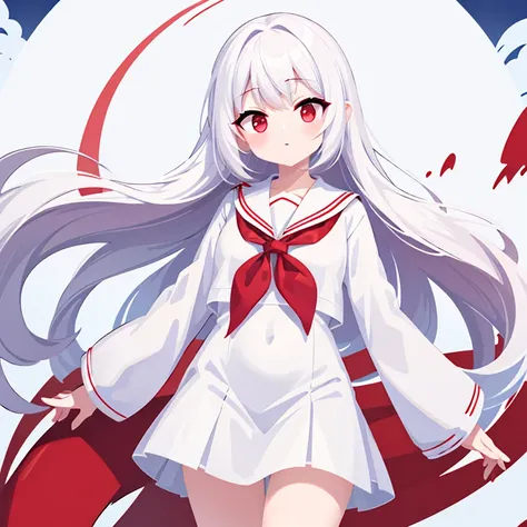 Huge，A  with red eyes and white hair，in a sailor suit