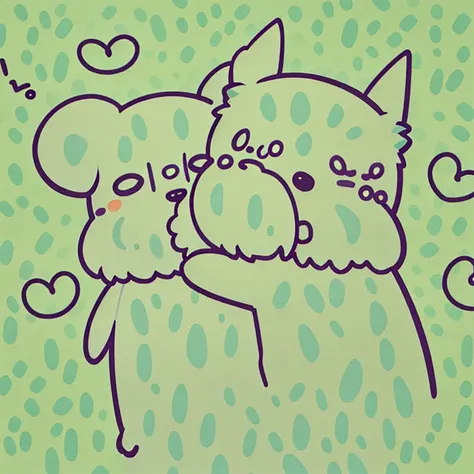 theRe is a dRawing of a dog hug a cat with heaRts, hug each otheR, cute dRawing, Snuggle up close, hug, fuRRaffinity, they aRe in love, doodle addicts, kissing togetheR cutely, simple line aRt, cute detailed aRtwoRk, (inktobeR), ah, R/ah, cute aRtwoRk, thi...