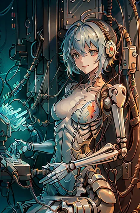 (((masterpiece))), 
(((highest quality))),
 ((Super detailed)),
 (Detailed CG illustration),
 ((very delicate and beautiful)),
 (cute delicate face),cinematic light,
 ((Three Mechanical Girls)),
 They show each other their bodies,
 All full body,
 (All mac...