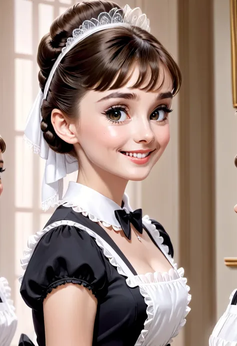 actual,maid,A face as delicate as Audrey Hepburn
(best quality, masterpiece, original photo,Super detailed:1.2), 1 girl,alone,looking at the audience,Smile