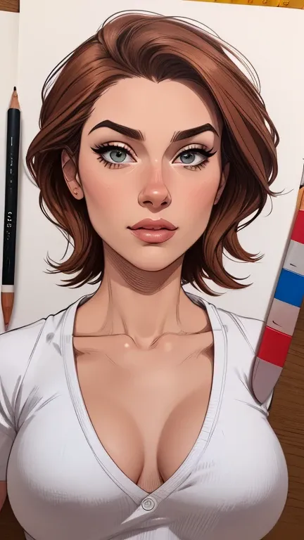 estilo de desenho animado:1.2), Dominika Paleta mulher Imagem de desenho animado de uma mulher , roupas sensuais , garota super fofa, authoritarian would be facial expressioncartoon style illustration, estilo de arte dos desenhos animados, estilo de arte d...