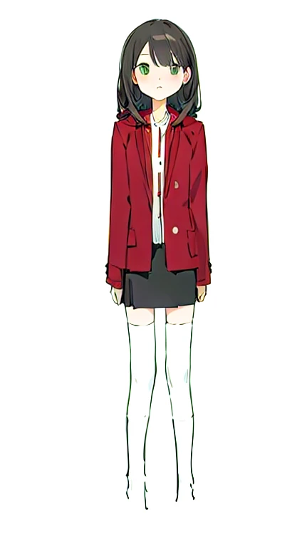 Cartoon of woman wearing red jacket and black skirt, full body picture, wearing jacket and skirt, Whole body and clothing, Ladies, Single character full body, anime full body picture, full body single character, Short skirt and long jacket, girl in suit, g...